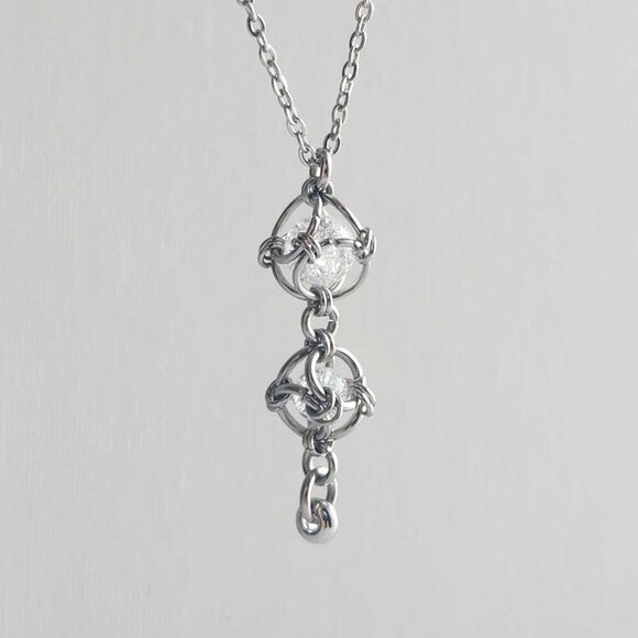 Whimsical fairy caged quartz and silver rosary pendant necklace - Picture 6 of 10